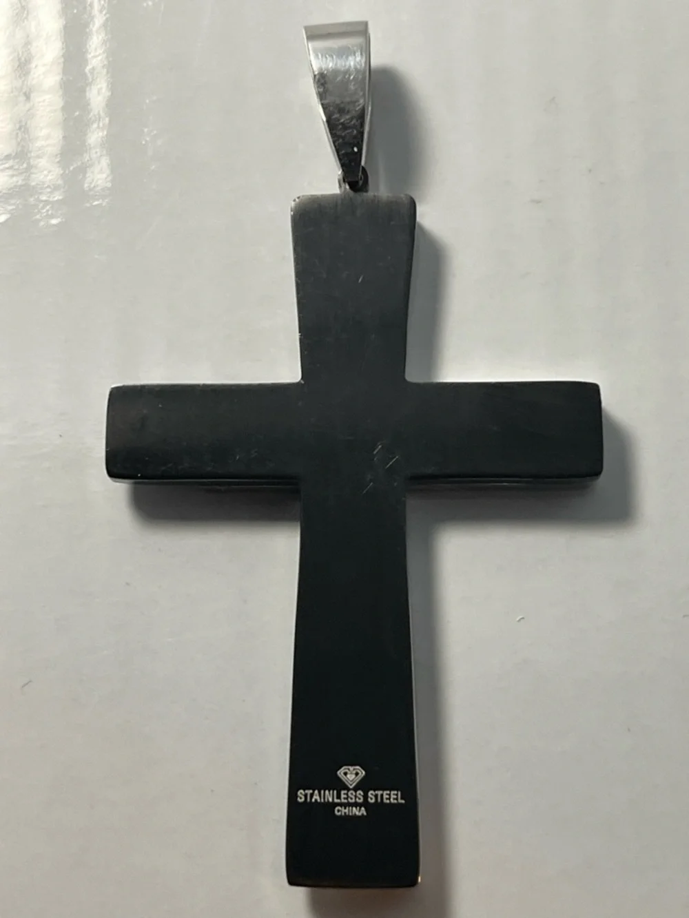 Source Unknown Black and Silver Engraved Cross Pendant